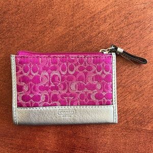 Coach coin purse in pink signature C’s with silver accents